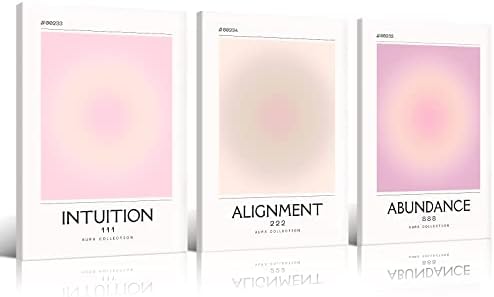 Framed 3 Piece Pink Gradient Aura Spiritual Canvas Wall Art Trippy Positive by Adyggefy