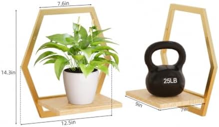3 Pack Hexagon Wall Plant Stands, 9 Inch Wood Shelf Golden - Image 3