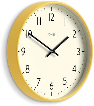 JONES CLOCKS® Studio Clock | Modern Round wall Clock | 12" | Yellow | Easy to by JONESCLOCKS