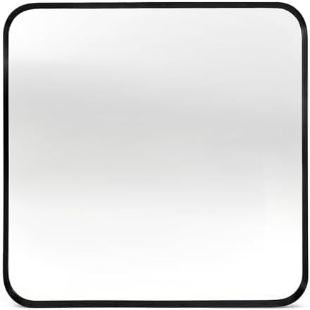 Black Bathroom Mirror 30x30in, Metal Framed Rounded Rectangle Wall by Minuover