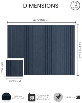Bumusty 48"x 36" Large Felt Bulletin Board Tiles, Carbon Blue - Image 2