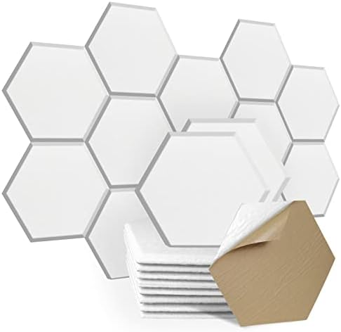 SHJADE 12 Pack Acoustic Panel Self-Adhesive, Hexagon Sound Proof Padding by SHJADE