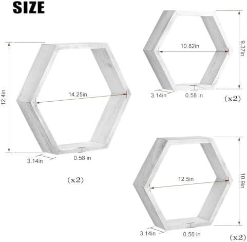Hexagon Floating Shelves Set of 6, Wall Mounted Wood - Image 2