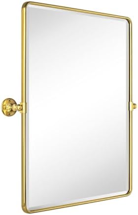 Farmhouse Pivot Rectangle Bathroom Mirror Brushed Gold Metal Framed Tilting - Image 3