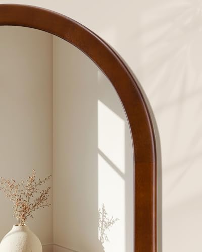 Arched Mirror 30 x 48 Inch, Walnut Brown Wood Rustic Bathroom Tempered Wall - Image 5
