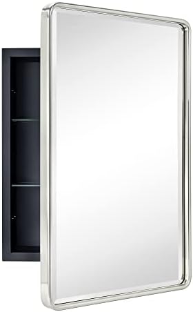 TEHOME 16x24 Brushed Nickel Recessed Bevel Mirrored Bathroom Medicine Cabinet - Image 4