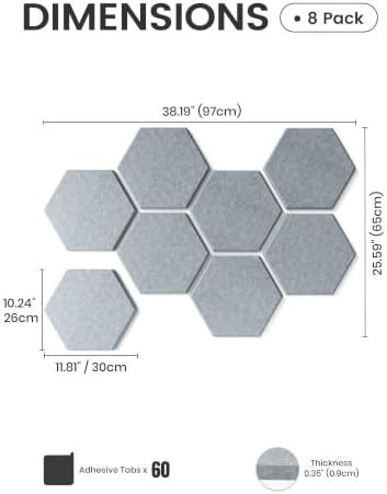 Fluxynara 8-Pack Hexagon Felt Bulletin Board Tiles, Slate Gray - Image 2