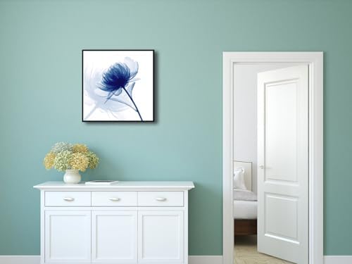 Pyradecor Large Black Framed Wall Art Blue Flickering Flower Grace Floral - Image 3