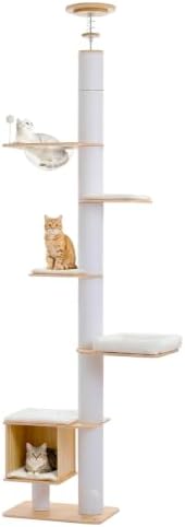 PAWZ Road Floor to Ceiling Tall Cat Tree, 7.6-9.4ft Modern Wood Cat Tower by PAWZRoad