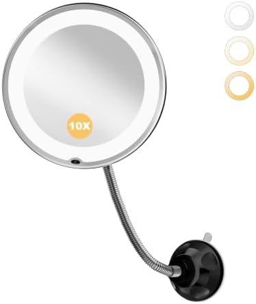 10x Makeup Mirror with Lights, Flexible Magnifying Mirror 3 Light Modes by Brightown