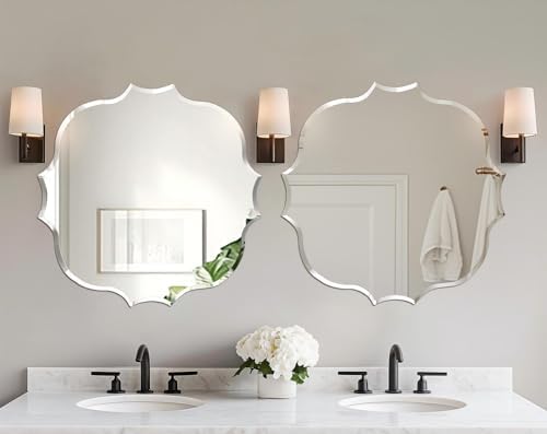 Frameless Scalloped Wall Mirror: Modern Glass Mirror 23.6x23.6 inch - Image 5