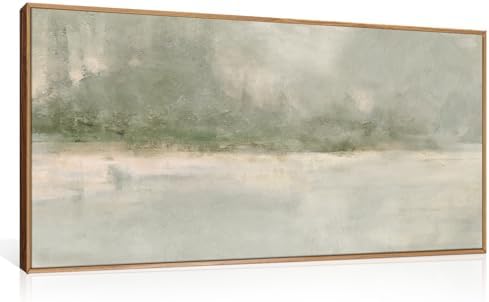 FWIEXA Grey Green Abstract Canvas Wall Art, Neutral Landscape Framed Prints by FWIEXA