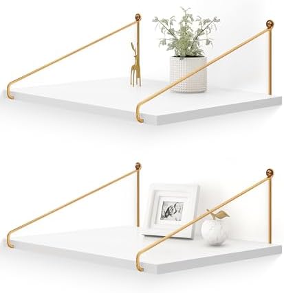 Afuly Floating Shelves for Wall, 12 Inch Deep Gold White Shelf by Afuly