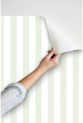 Spoonflower Soft Green Stripe Peel and Stick Removable Wallpaper - Image 3