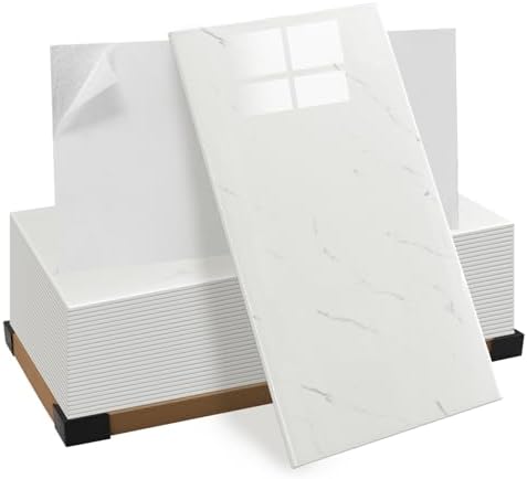 60PCS Thick Off White Marble Peel and Stick Wall Panels 23.6"x11.8" Waterproof by GRITHOME