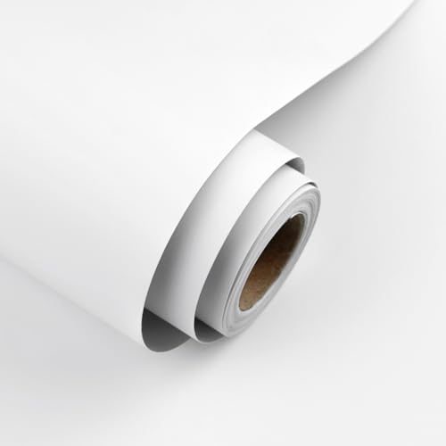 White Peel and Stick Wallpaper 15.7"x393" Solid Colour Contact Paper Modern by Uooar