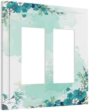 Decorative Outlet Covers Blue Green Flowers Light Green Watercolor Patterns 2 - Image 2