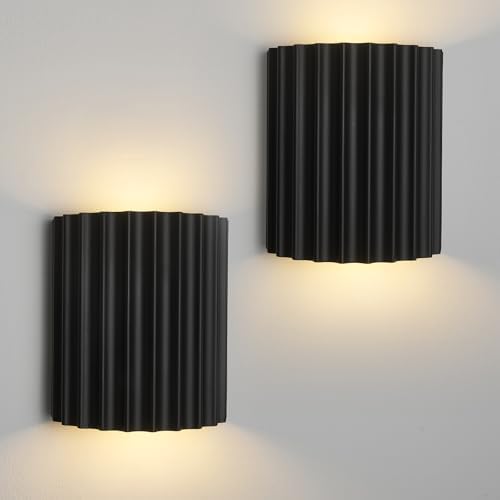 Indoor Hardwired Up and Down Black Wall Sconce Set of 2 Modern LED 3000K by Fetason