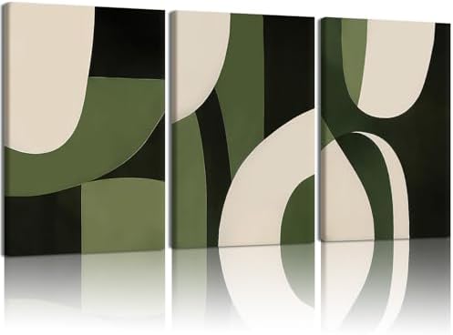 NCCXNCC 3PCS green abstract geometric canvas wall art 12x16 inch framed by Unknown