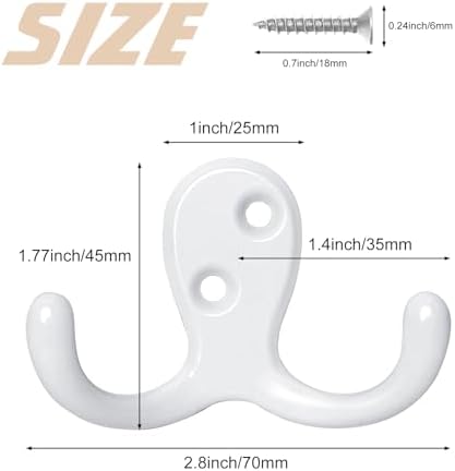 Homanu 10 Pack White Coat Hooks Wall Mounted Double Prong - Image 5