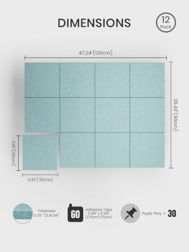 Bumusty 48"x 36" Large Felt Bulletin Board Tiles, Aqua Blue - Image 2