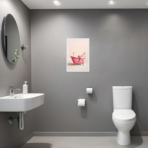 Woman With Cocktail In Bathtub Poster Cute Pink Bathroom Martini Canvas Wall - Image 4
