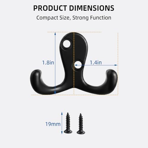 10 Pack Heavy Duty Double Prong Coat Hooks Wall Mounted - Image 4