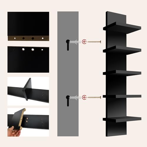 5 Tier Wall Shelf Unit, Decorative Wall Mount Vertical Shelving, Smooth - Image 5
