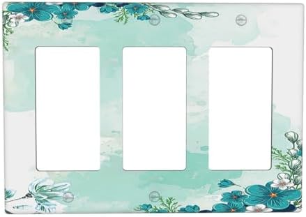 Light Switch Covers Blue Green Flowers Light Green Watercolor Patterns 3 Gang by Lightswitchcovers
