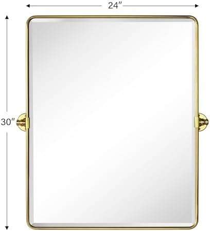 Farmhouse Pivot Rectangle Bathroom Mirror Brushed Gold Metal Framed Tilting - Image 5