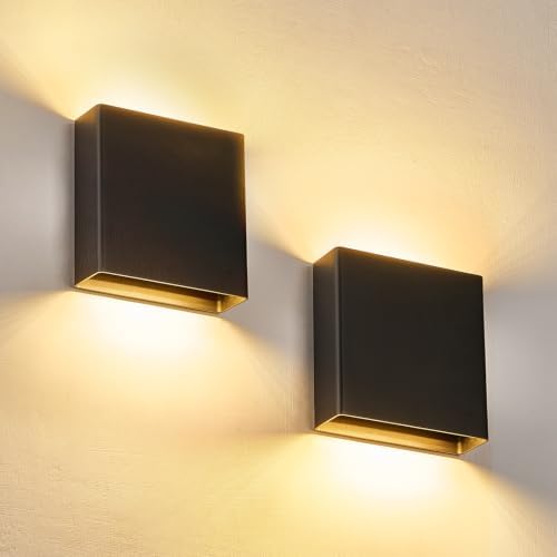 Black Up & Down Modern Indoor Outdoor LED Wall Sconce, 2 Pack by Unknown