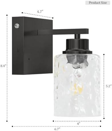 Hammered Glass Wireless Battery Operated Wall Sconces Set of Two Black - Image 6