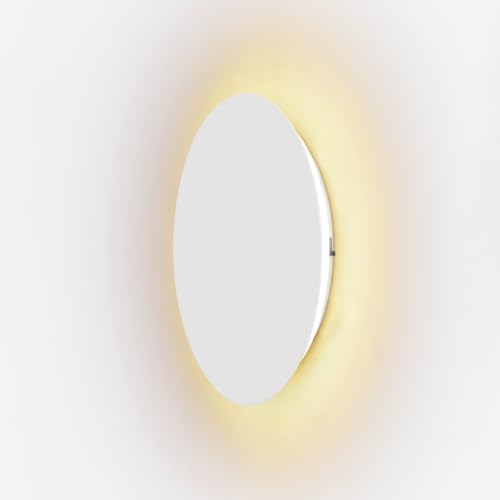 Hardwired 9" Round Backlit White Modern Indoor LED Wall Sconce by LUXLUCIO