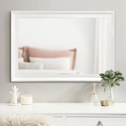 White Wall Mirror for Bathroom, Rectangle Rustic 24 x 36 inch Vanity Mirrors - Image 3