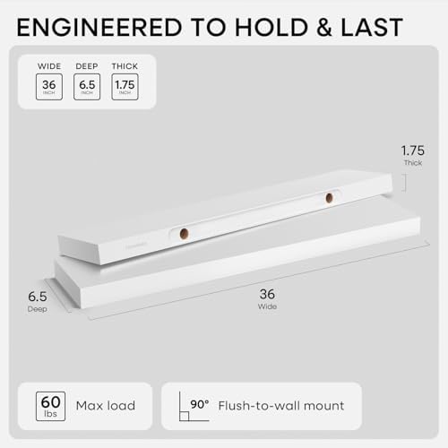 Homeforia 36 Inch Floating Shelves, High-End Solid Pine Wood - Image 2