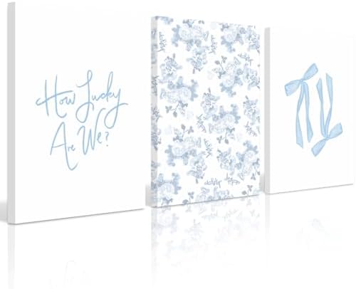 Blue Bow Wall Art Floral Canvas Wall Decor Coquette Flower Wall Art Trendy by Baccone