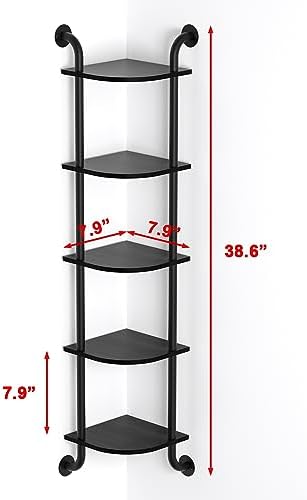 Tinpin 5 Tier Corner Shelf Wall Mount Rustic Industrial Floating Shelves - Image 3