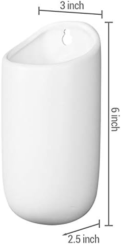 MyGift Set of 4 Matte White Ceramic Wall Planters, 6 Inch Hanging Pots - Image 5