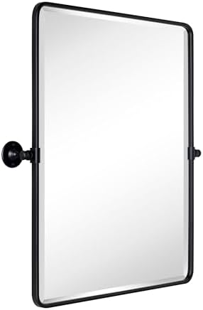 Farmhouse Pivot Rectangle Bathroom Mirror Matt Black Metal Framed Tilting - Image 4