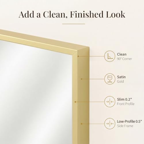 24x36 Satin Gold Framed Rectangle Bathroom Vanity Wall Mirror - Image 3