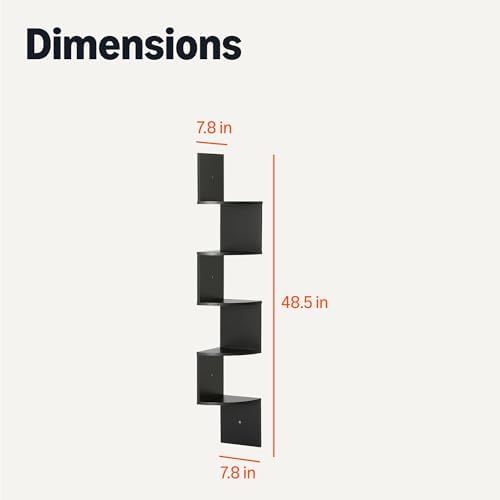Amazon Basics 5-Tier Corner Shelf, Wall-Mounted, Floating Corner Bookshelf - Image 2