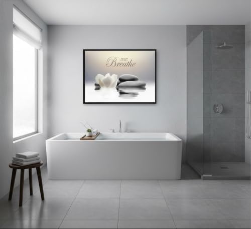 Framed-Zen White Lotus Wall Art, Just Breathe Bathroom Decor - Image 6