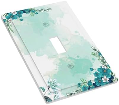 Decorative Light Switch Cover Blue Green Flowers Light Green Watercolor - Image 3