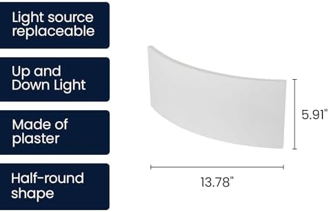 13.8" Paintable Plaster Wall Sconce Light, Modern Indoor Wall Lighting - Image 4