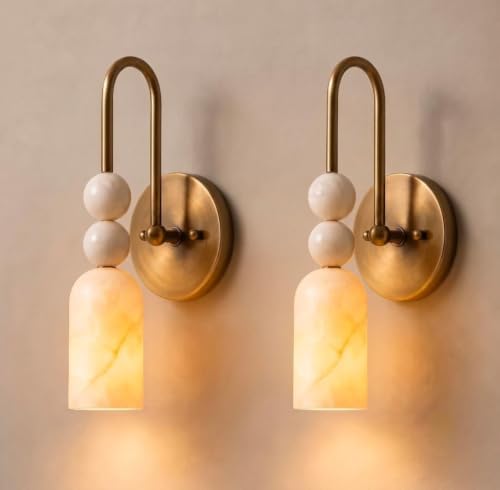 Alabaster Wall Sconce with Brass Finish by Unknown