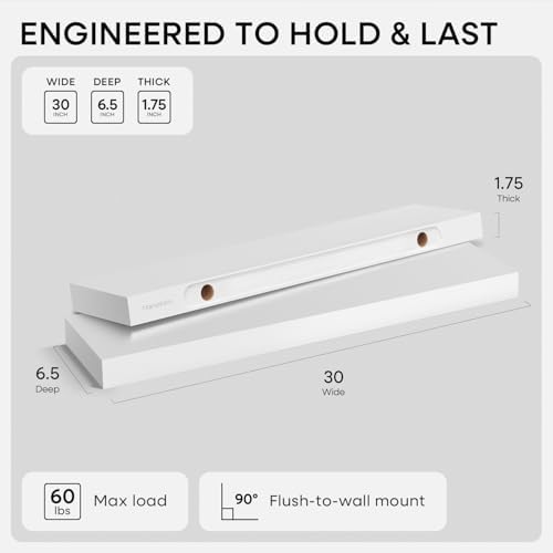 Homeforia 30 Inch Floating Shelves, High-End Solid Pine Wood - Image 2