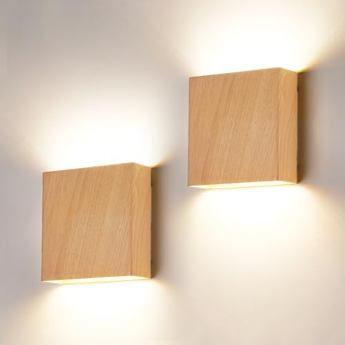 2 Pack Indoor Outdoor Natural Wood Grain Up and Down LED Wall Light, Modern by LUXLUCIO