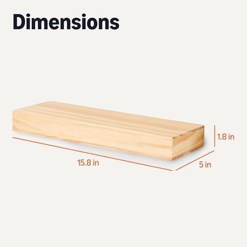 Amazon Basics Wood Floating Wall Shelves, 15.8" x 5" x 1.8", Natural Wood Finish - Image 2