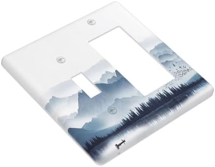 Outlet Covers Mountain Foggy Lake Boat Grey Blue Forest Birds 1 Toggle 1 Rocker - Image 3