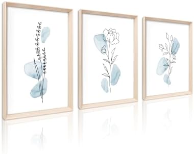 HesenDot Blue Floral Framed Wall Art, Minimalist Botanical Canvas Prints by HesenDot